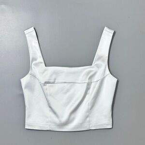Open Edit Satin Corset Square Neck Tank Crop Top in Light Silver